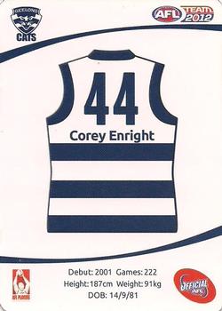 2012 Team Zone AFL Team - Best & Fairest Wildcards #BF-07 Corey Enright Back